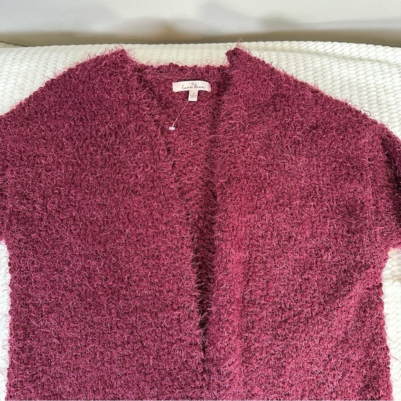 Love Tree Womens Maroon Fuzzy Popcorn Eyelash Sweater Cardigan Pockets Large - Picture 3 of 10